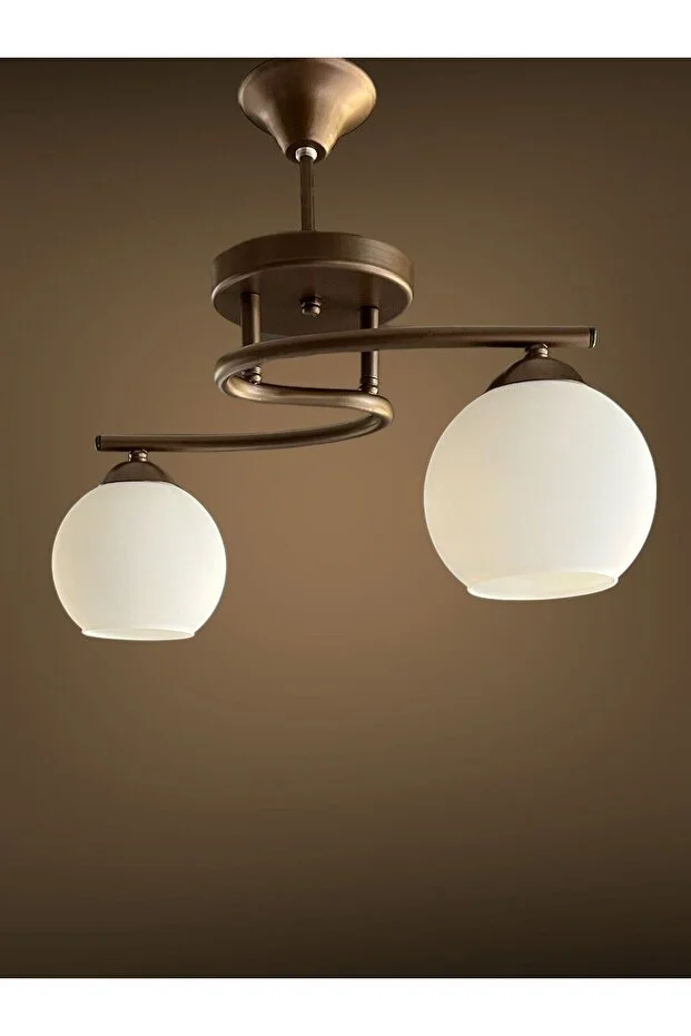 Aydınlatma Kahve Rengi Poyraz beyaz Camlı Salon Oda 2 li Avize